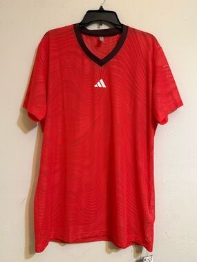 adidas Men’s Red V-Neck Athletic Jersey with Black Trim